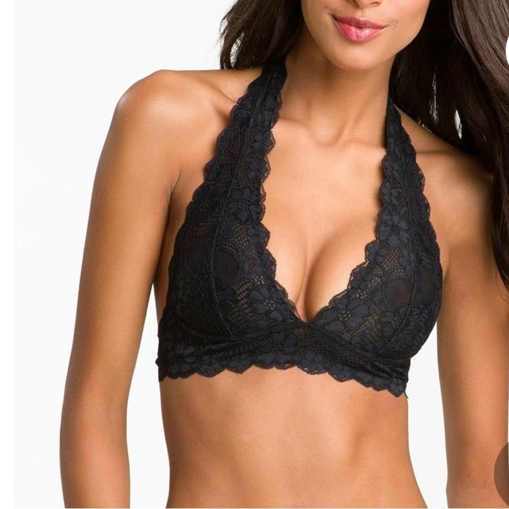 Free People Black Lace Halter Bralette